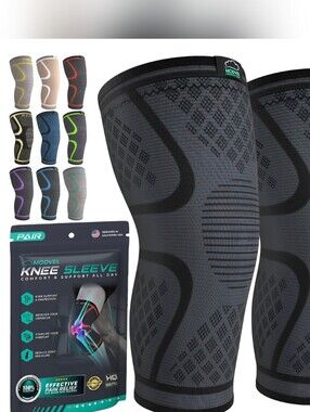 Brand New Compression Knee Sleeve Pair - Black. Size Xl..unisex